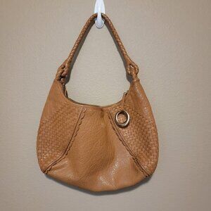 Elliott Lucca Womans Tan Braided Leather Hobo Bag Medium Size